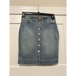 Banana Republic Denim Jean Skirt Women’s Size 0 Petite Button Fly Stretch Modest